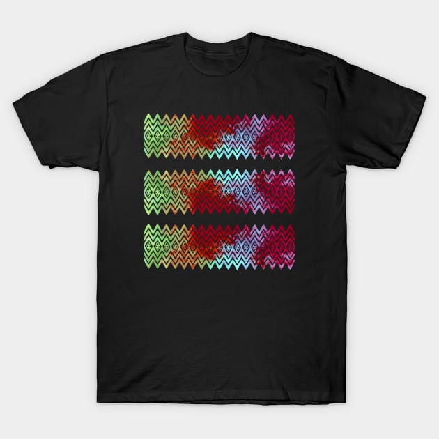 Colourful Green and Red Zigzag Silhouette Digital Art T-Shirt by Mazz M